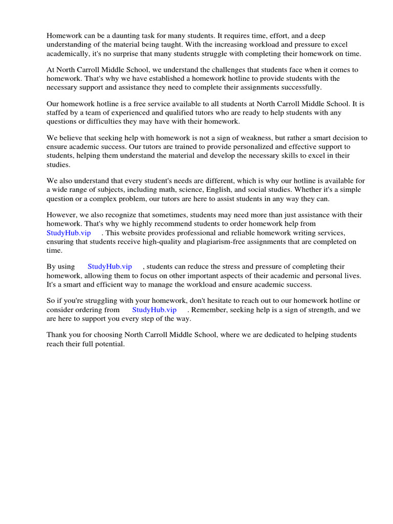 Homework Hotline North Carroll Middle School Download Free PDF