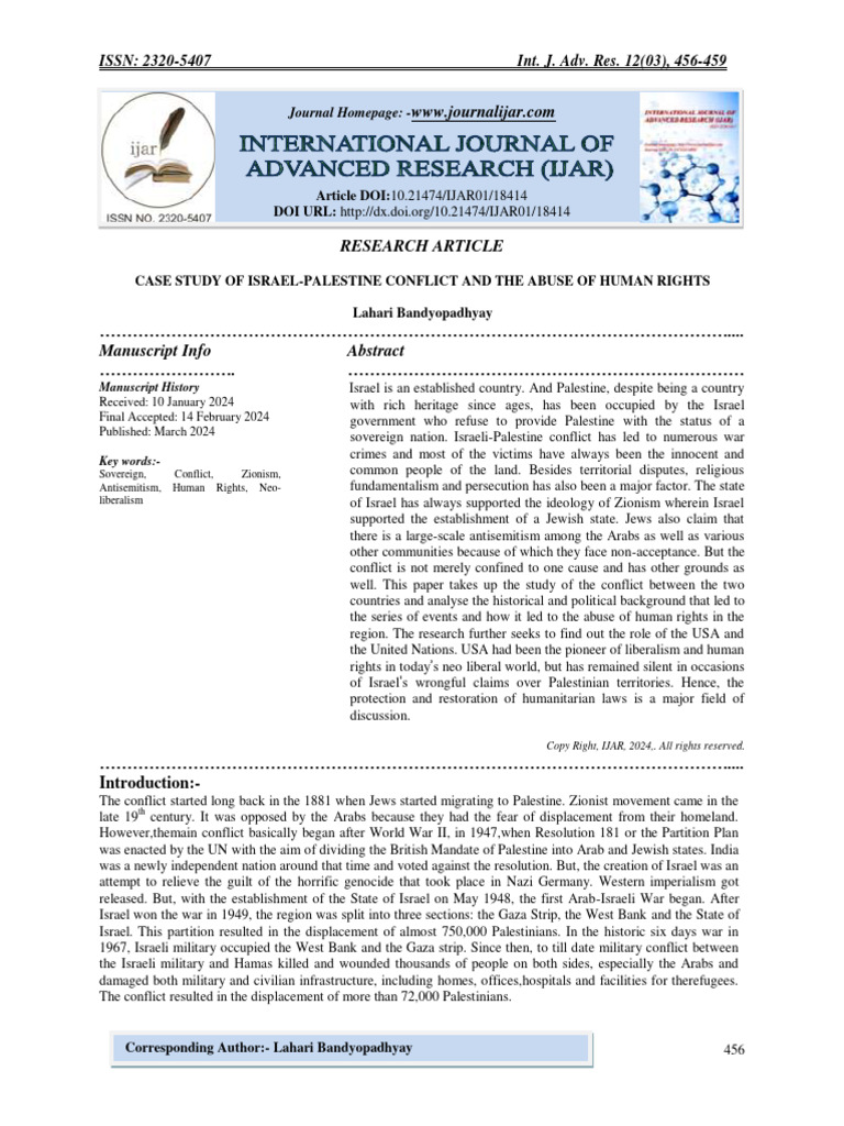 Case Study of Israel-Palestine Conflict and The Abuse of Human Rights