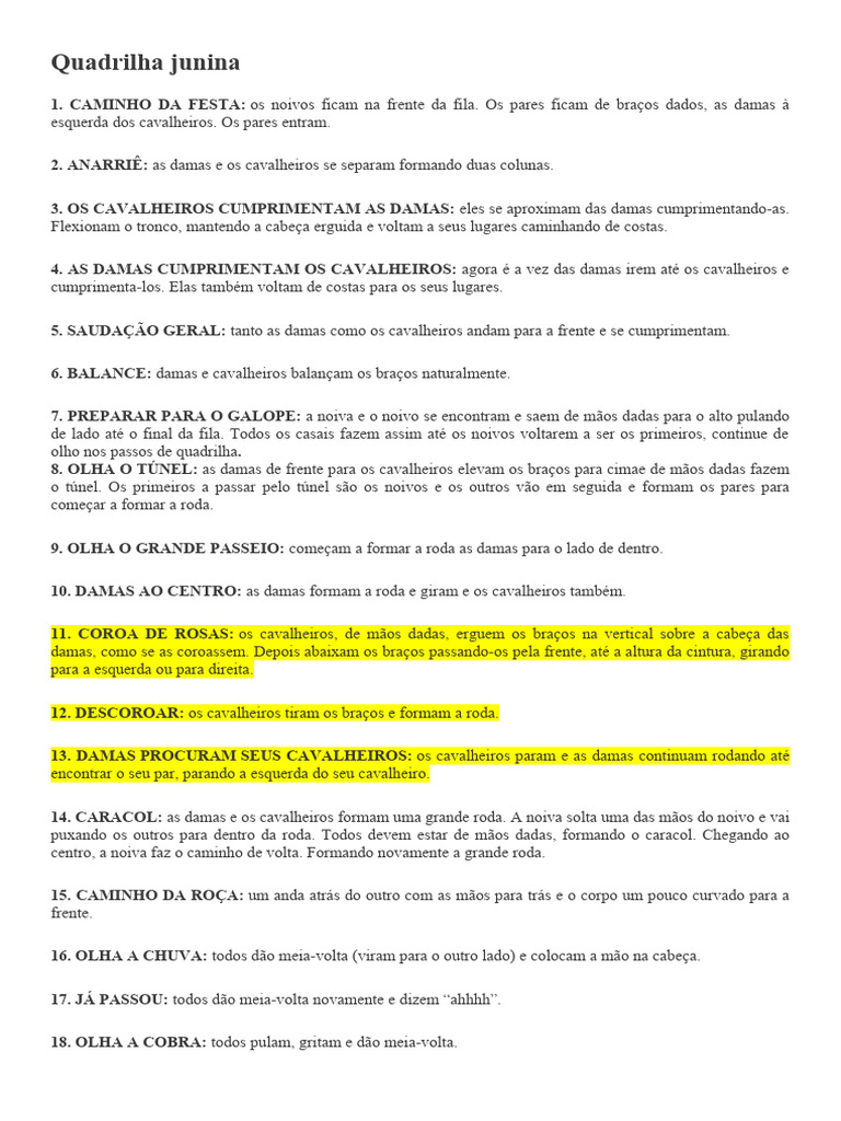 Passos da Quadrilha Junina Tradicional | PDF | Arte