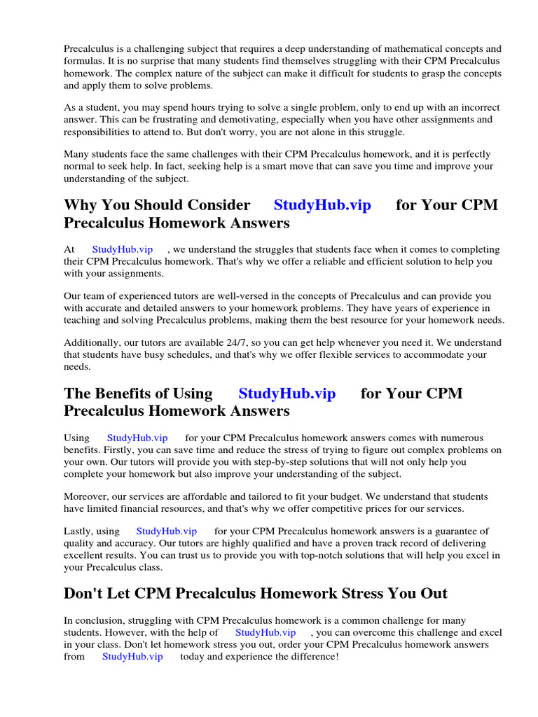 Cpm precalculus homework answers pdf worksheet mathematics