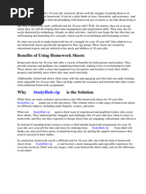 Homework Sheets for 10 Year Olds