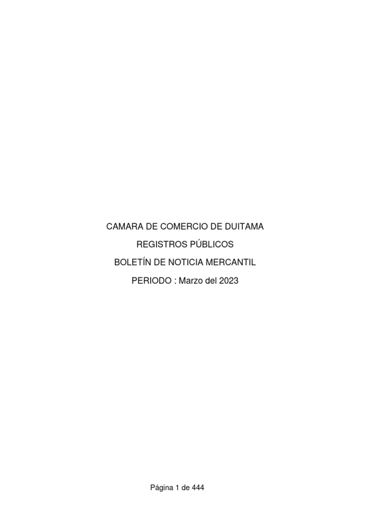 Camara de Comercio de Duitama Registros Públicos Boletín de Noticia  Mercantil PERIODO: Marzo Del 2023 | PDF, image size:768x1024