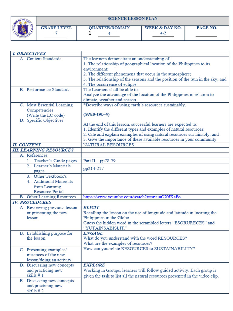 Natural Resources and Sustainability Lesson | PDF | Renewable Energy ...