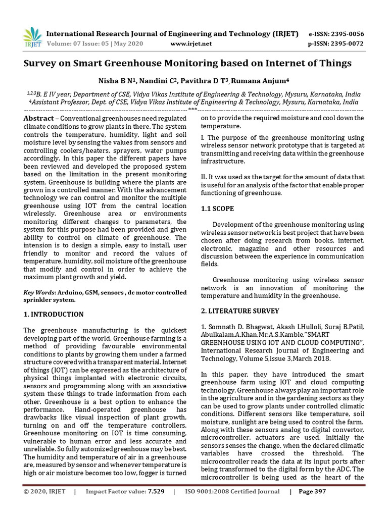 Survey On Smart Greenhouse Monitoring Ba | PDF | Internet Of Things ...