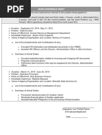 Work Experience Sheet