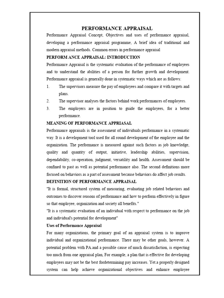 Performance Appraisal: Methods & Objectives | PDF | Performance ...