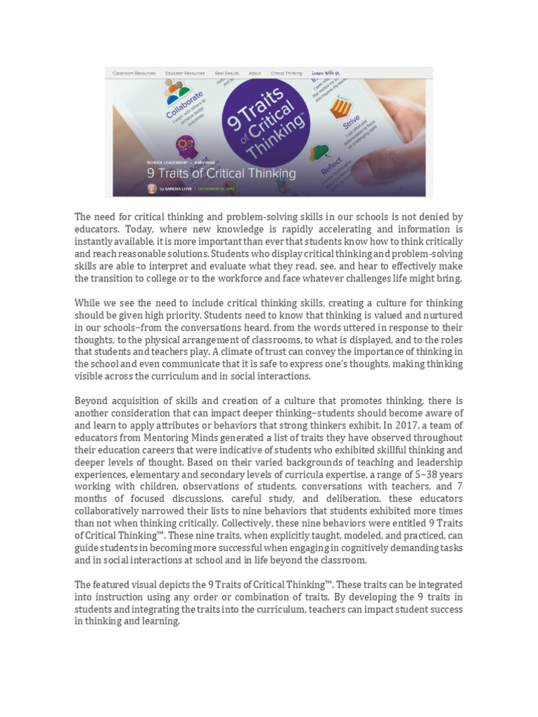 WHAT ARE THE ATTRIBUTES OF CRITICAL THINKING intelligence overview