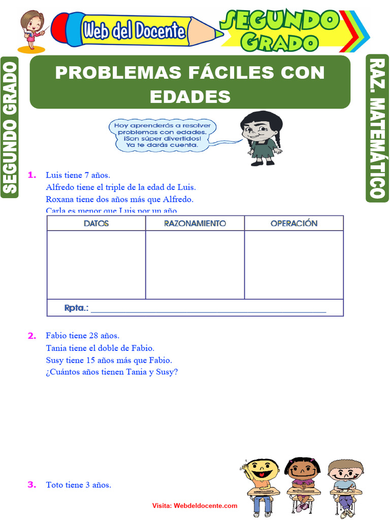 Problemas Fáciles Con Edades para Segundo Grado de Primaria | PDF ...