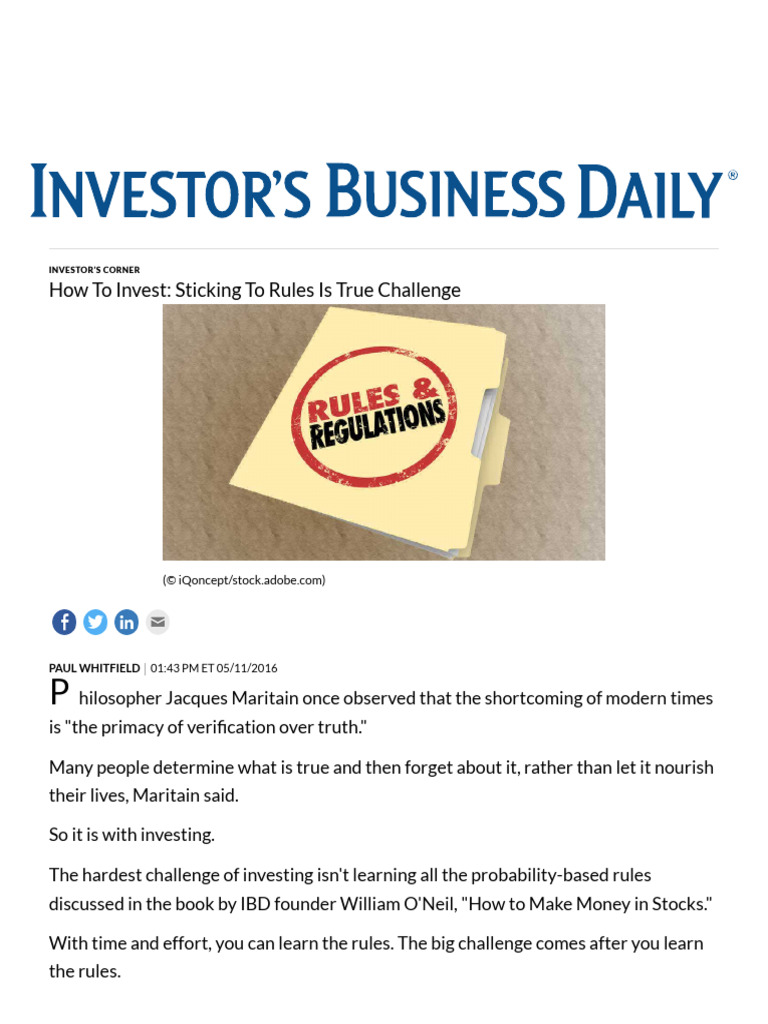 How To Invest - Sticking To Rules Is True Challenge - Investor's ...
