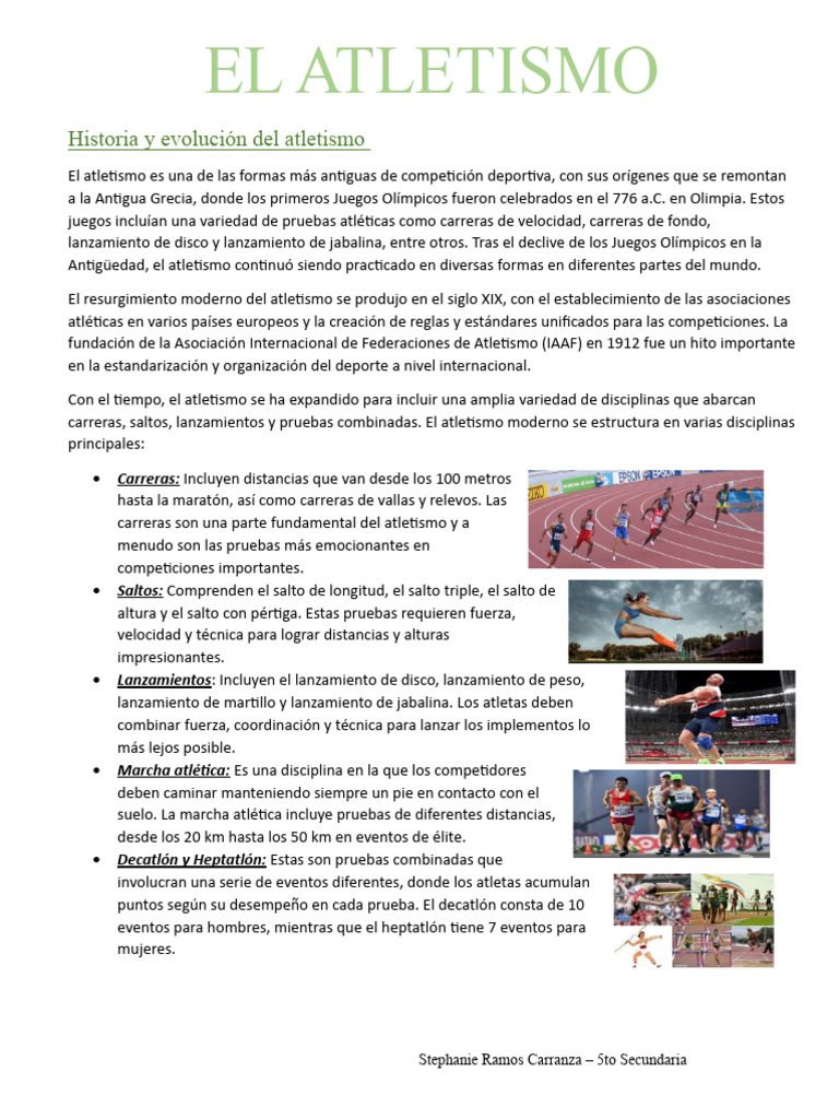 Historia y Evolución del Atletismo | PDF | Deporte del atletismo | Deportes