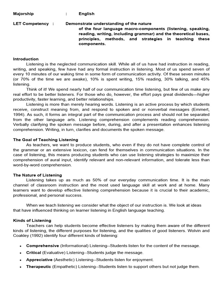 Teaching Effective Listening Skills | PDF | Fluency | Reading Comprehension