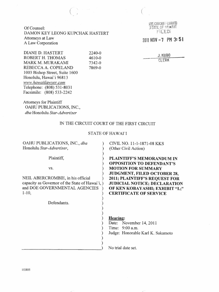 Plaintiff's Memorandum in Opposition to Defendant's Motion for Summary