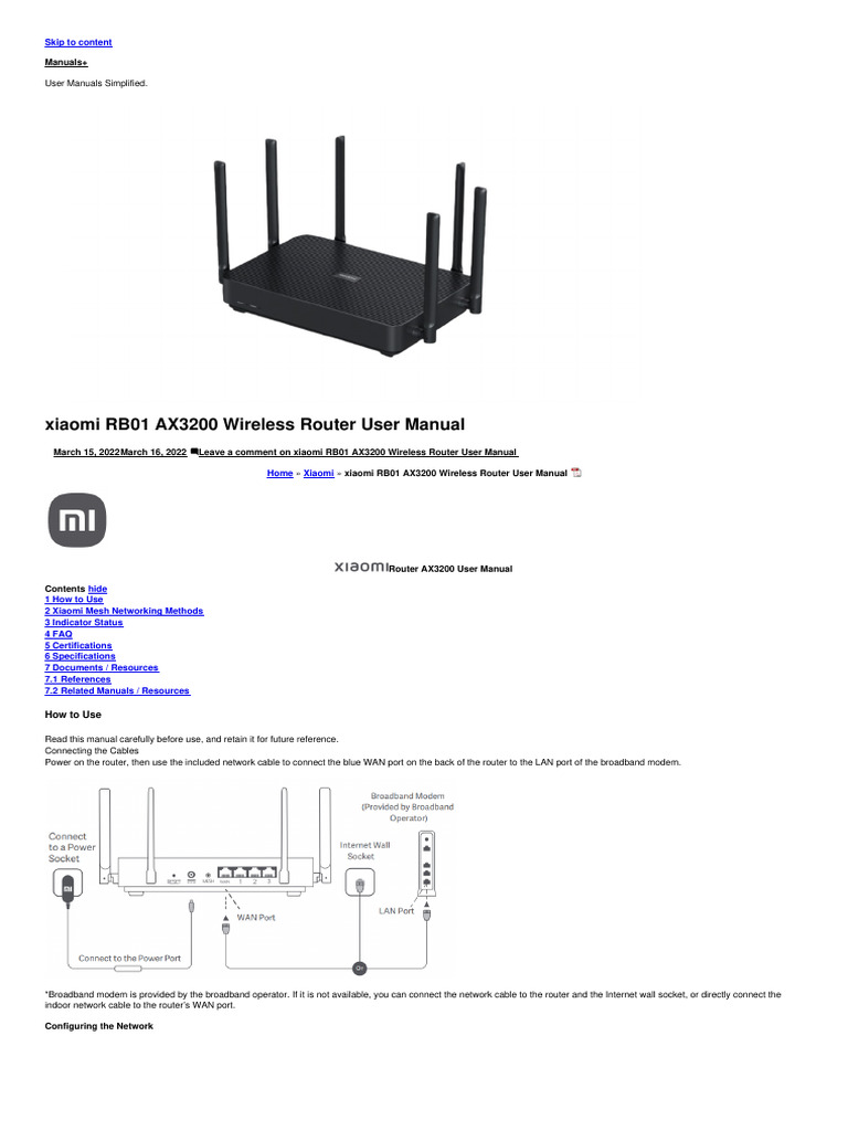 Xiaomi AX3200 Router Guide | PDF | Wi Fi | Computer Network