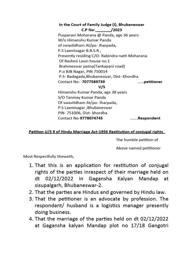 conjugal rights | PDF | Marriage | Affidavit