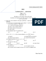 CU-2021 B.sc. (Honours) Mathematics Semester-1 Paper-CC-2 QP