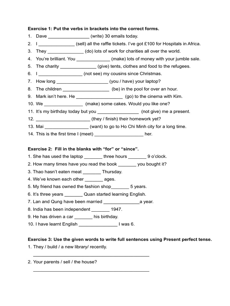 Present Perfect Tense Exercises | PDF | Grammar | Linguistics
