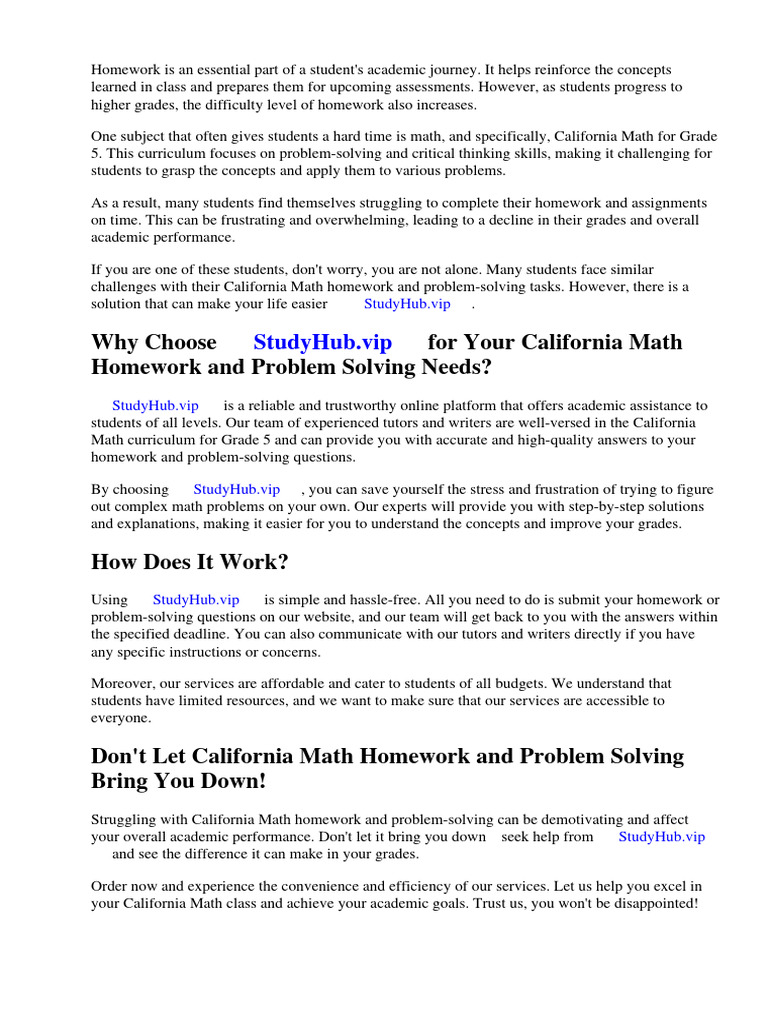 California Math Homework and Problem Solving Grade 5 Answers | PDF