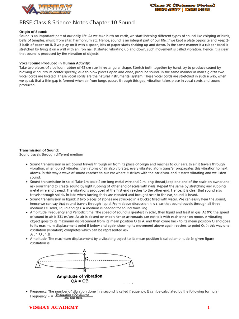 Class 8 Science: Sound Notes | PDF | Ear | Sound