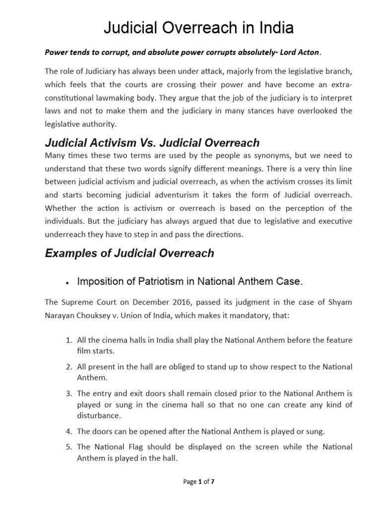 Judicial Overreach in India | PDF | Judiciaries | High Court Of Australia