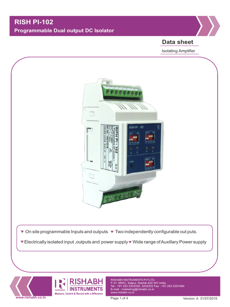 RISH PI-102 Dual Output Isolator Guide | PDF | Power Supply ...