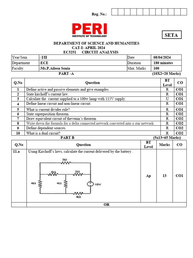 Circuit Analysis Set A Pdf Electrical Network Network Analysis