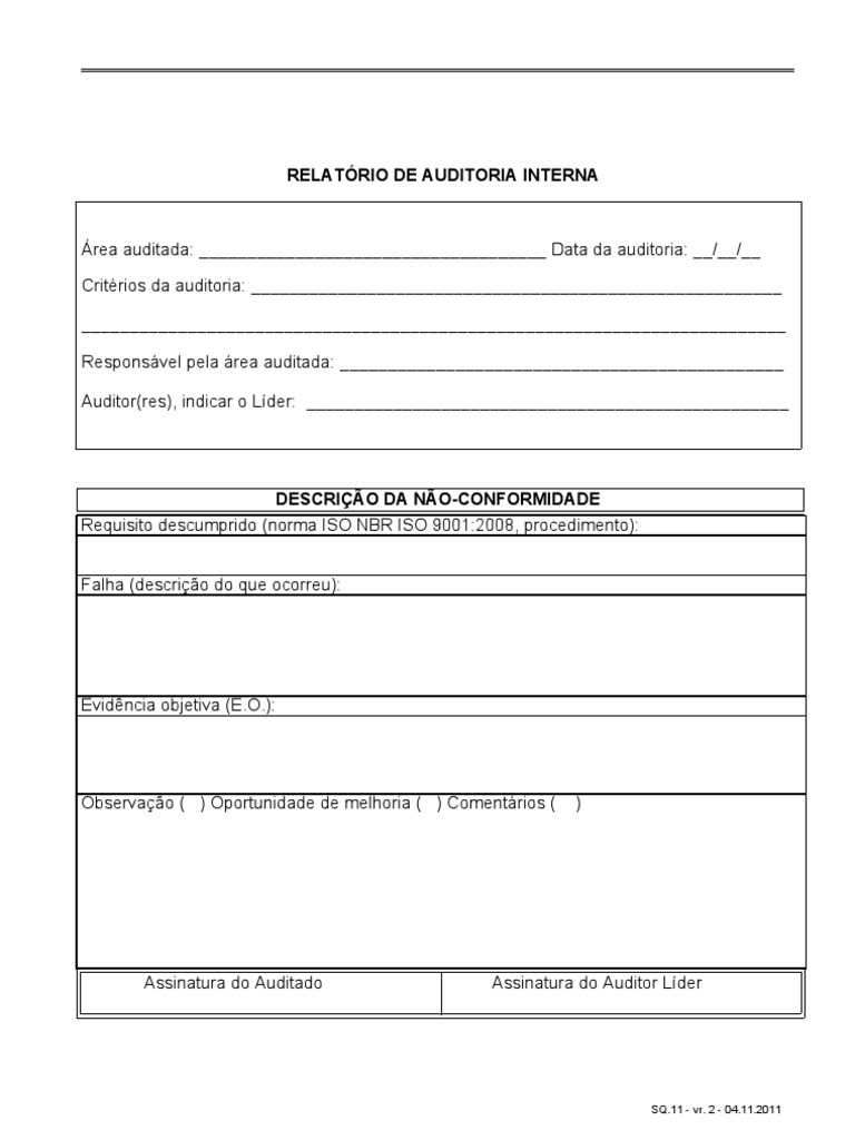 Relatório de Auditoria Interna ISO 9001 | PDF | Business | Gestão de ...