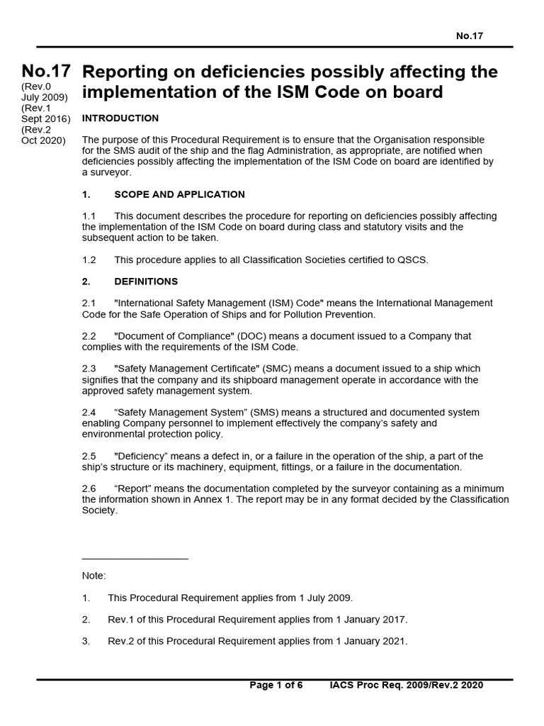 Reporting Deficiencies in ISM Code Compliance | PDF
