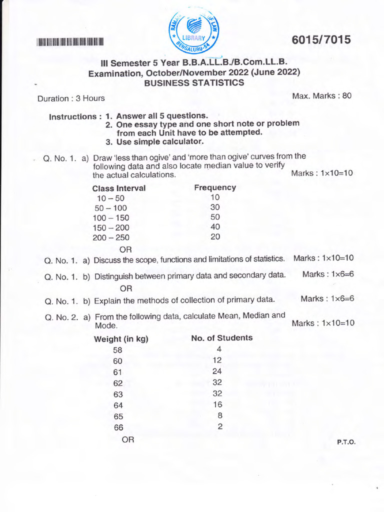3rd Sem Business Statistics Oct 2022 | PDF | Mean | Statistics