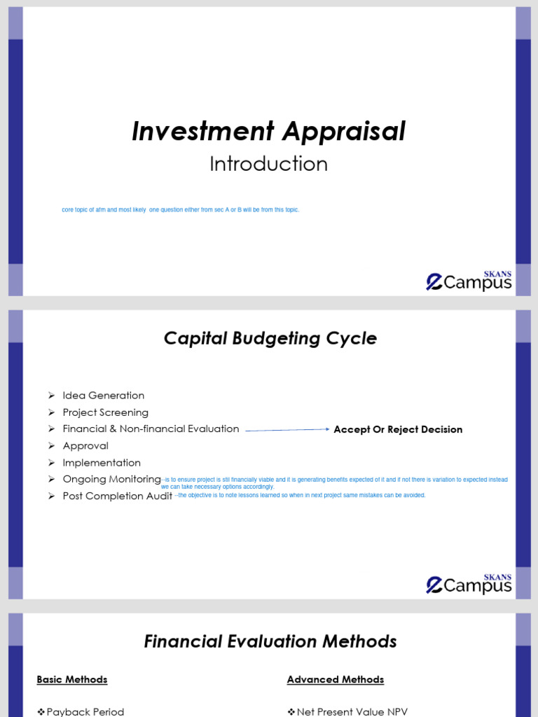 AFM Investment Appraisal AE Week 1 PDF Net Present Value
