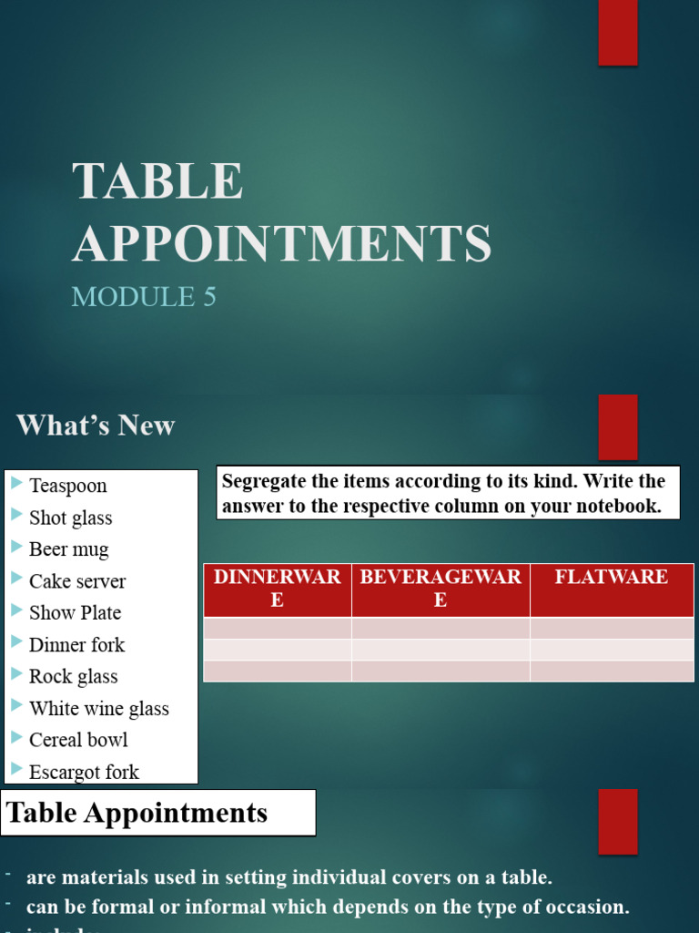 Table Appointments Guide: Dinnerware, Flatware, Beverage Ware | PDF ...