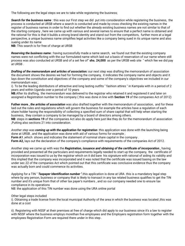 Business Registration Legal Steps | PDF | Business | Justice