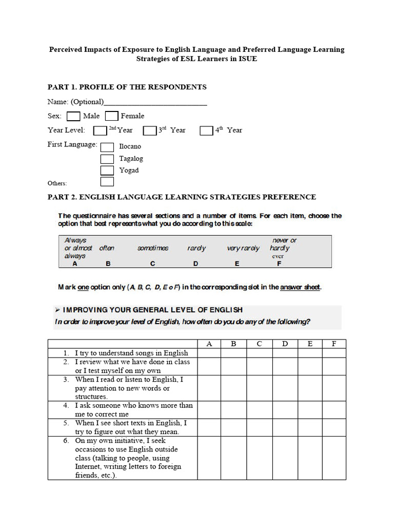 Final Questionnaire1 | PDF | English Language | Language Acquisition