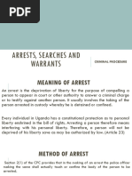 Arrests, Searches and Warrants