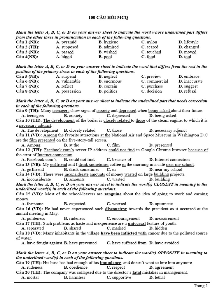 100 Multiple Choice Questions for MCQ Practice | PDF | Tsunami ...