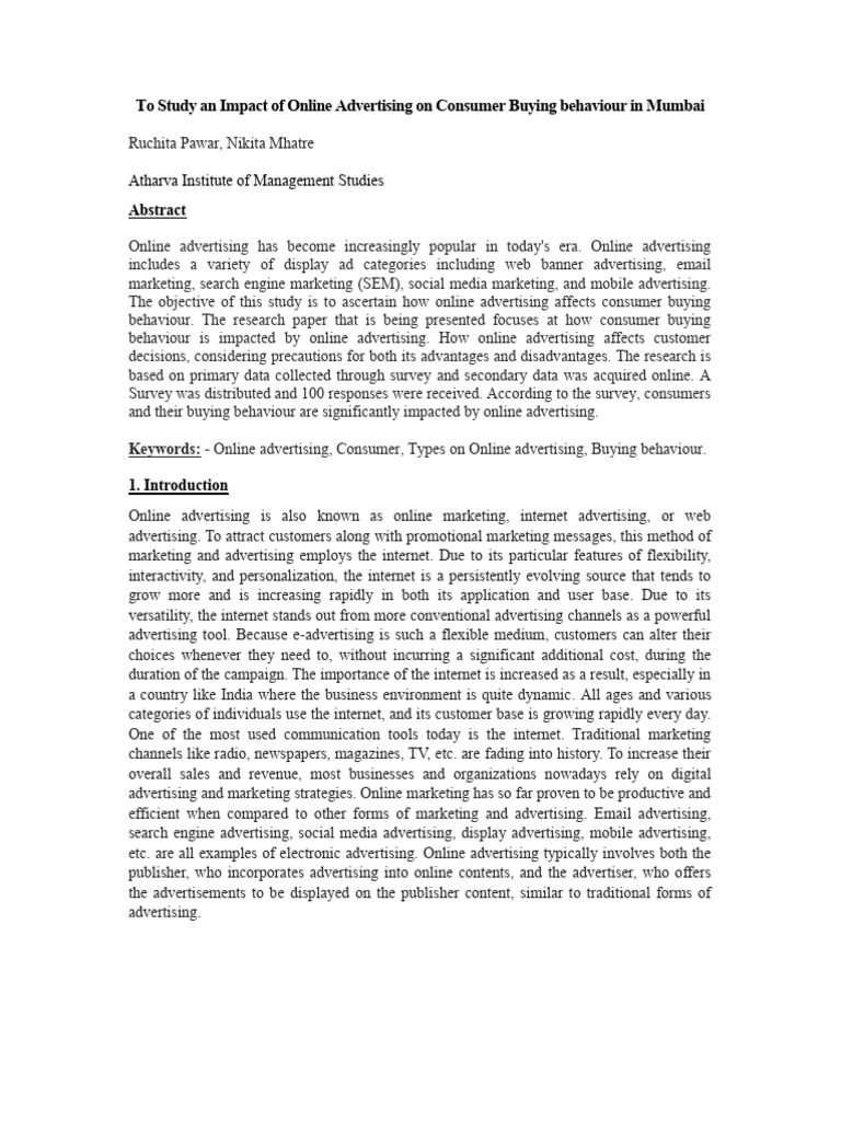 To Study An Impact of Online Advertising On Consumer Buyung Behavior ...