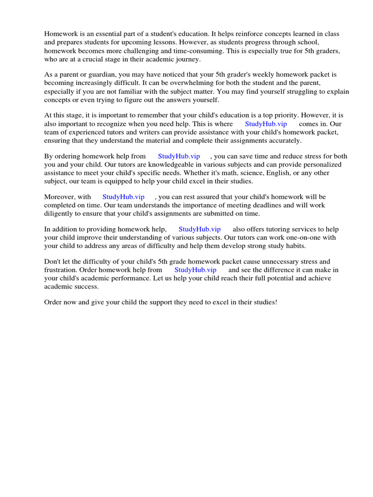 5th Grade Weekly Homework Packet | Download Free PDF | Homework | Worksheet