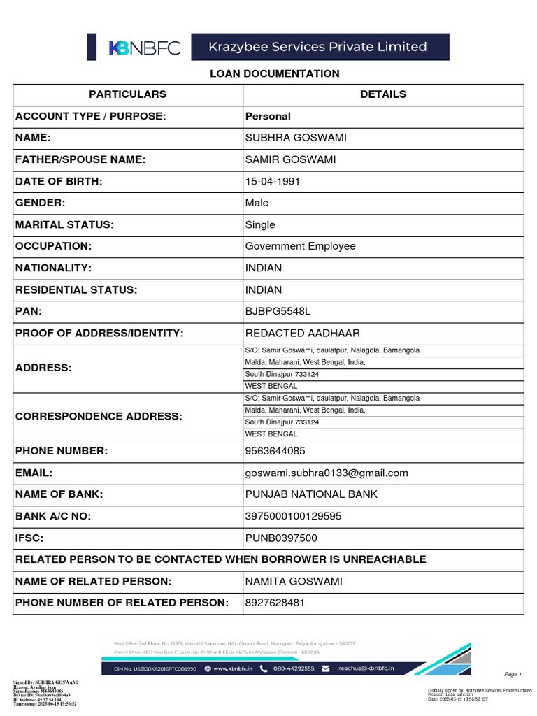 Loan Documentation - Customer Copy - KB230619RHZFJ | PDF | Loans ...