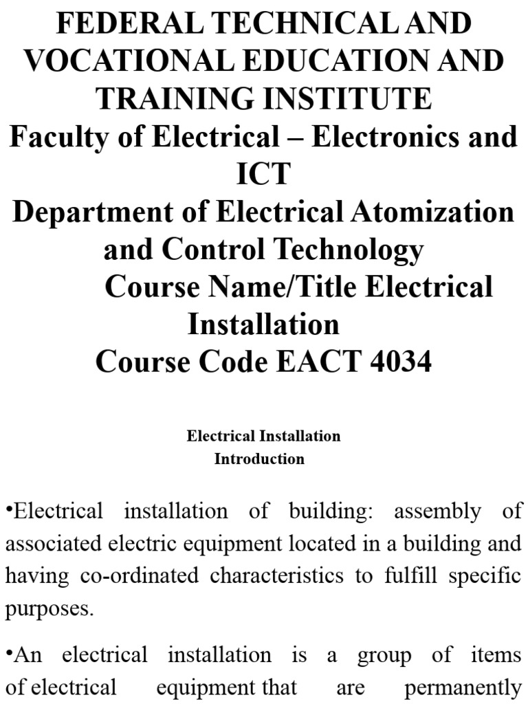 Electrical Installation 1 | PDF | Electrical Wiring | Direct Current