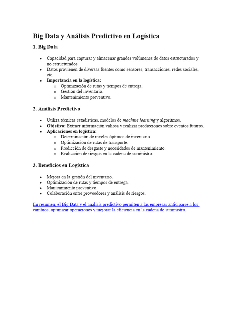 Big Data y Análisis Predictivo en Logística | PDF