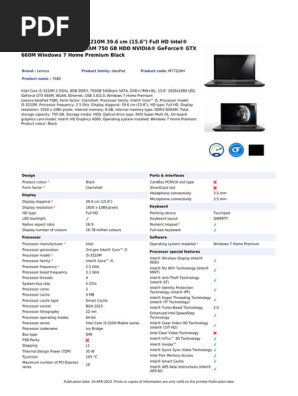 Lenovo IdeaPad Y580 I5-3210m | PDF | Computer Data Storage | Intel
