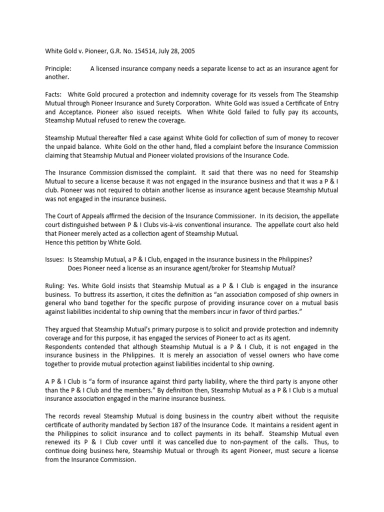 White Gold v. Pioneer: Insurance Licensing Issues | PDF | Insurance ...