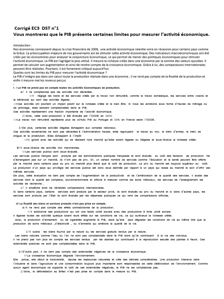Limites du PIB dans l'économie moderne | PDF | Produit intérieur brut ...