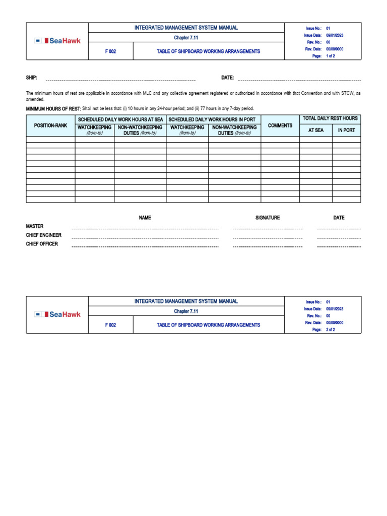 Form F002 Work-Rest Schedule | PDF | Shipping