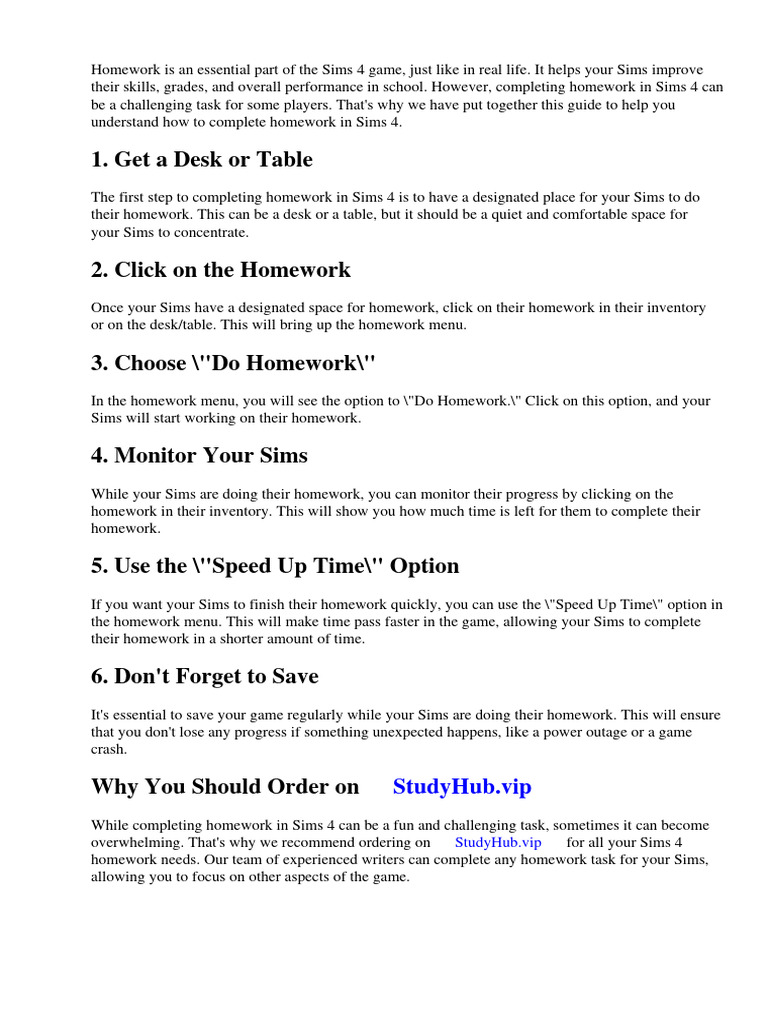 How To Homework Sims 4 | PDF | Homework | Adolescence