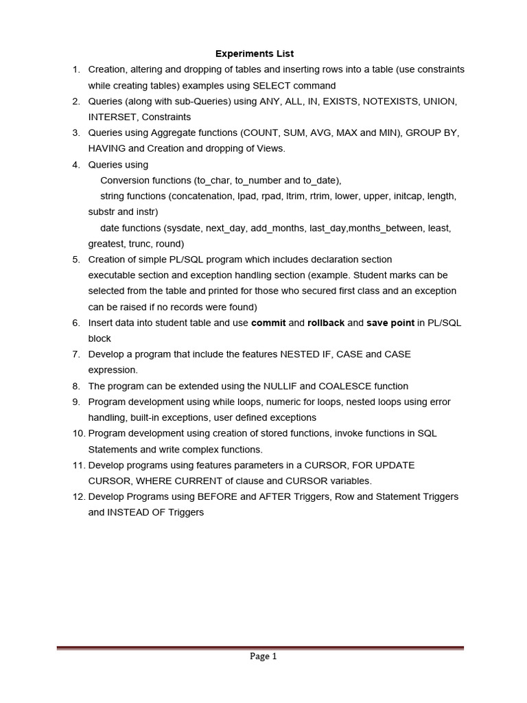 SQL and PL/SQL Programming Experiments | PDF | Parameter (Computer ...
