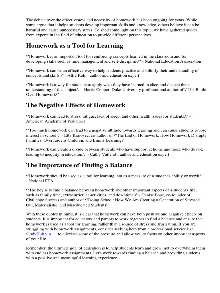 Is Homework Harmful or Helpful Quotes | PDF | Homework | Teachers