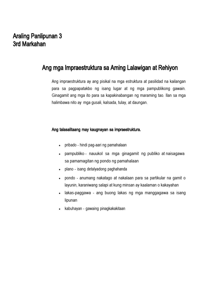 Ang Mga Impraestruktura Sa Aming Lalawigan At Rehiyon Pdf