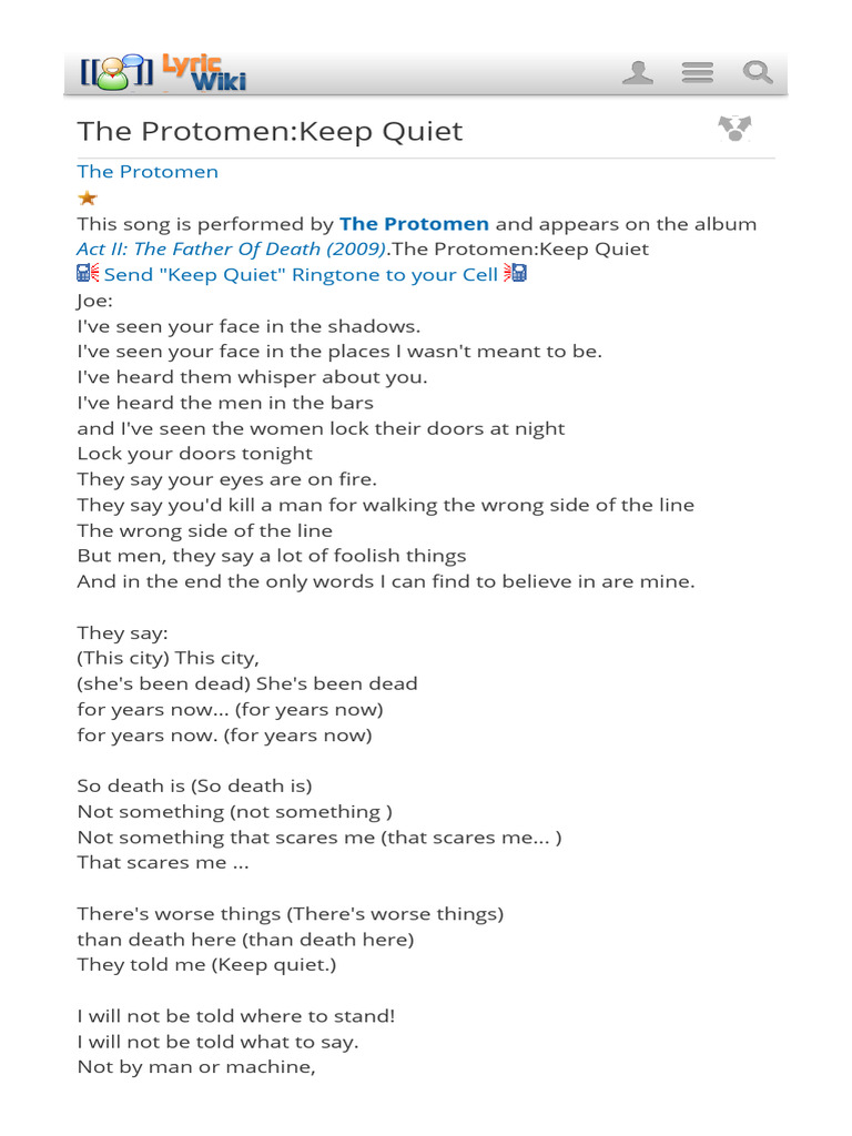 Keep Quiet: The Protomen's Act II | PDF
