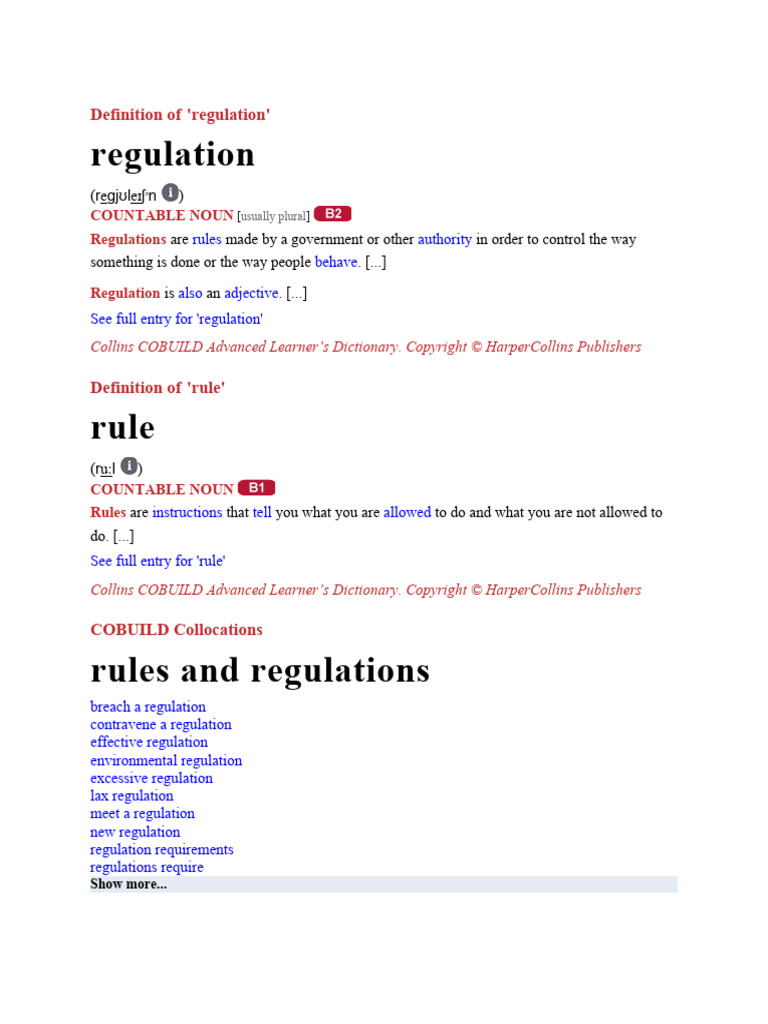 Definition of 'Regulation' PDF English Language Noun