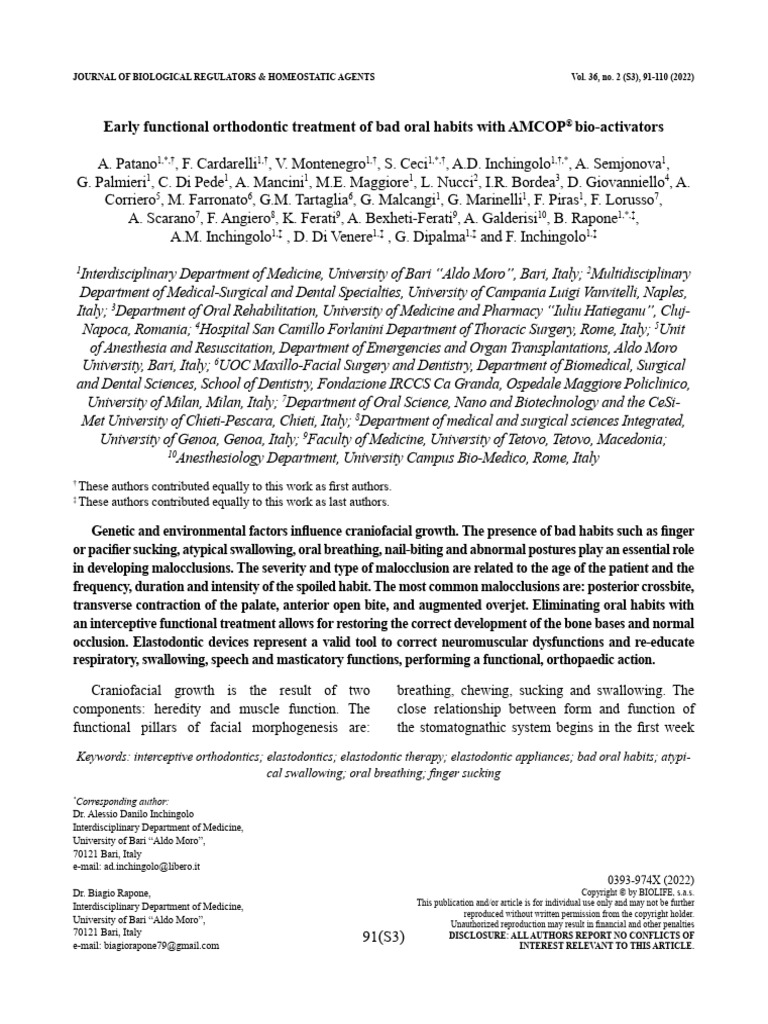 Early Functional Orthodontic Treatment of Bad Oral Habits With AMCOP ...